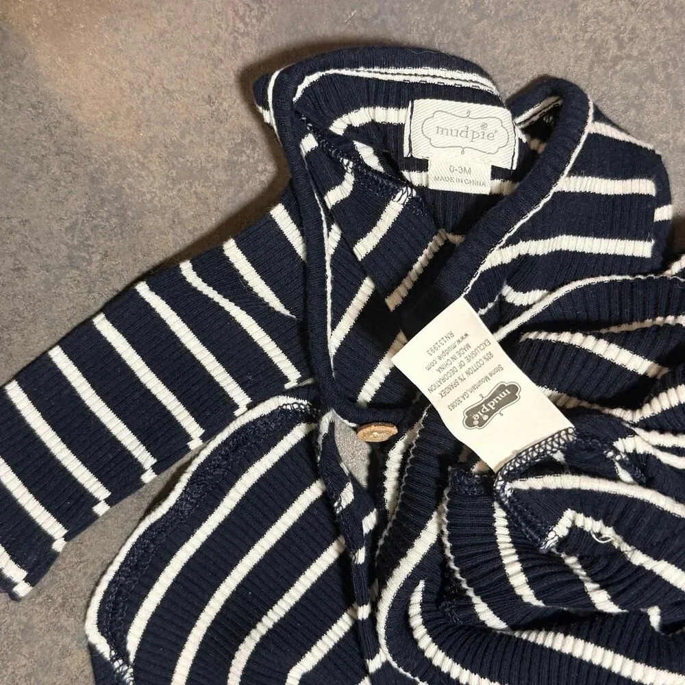 Mudpie Navy White Stripe Kimono One Piece Gown Night Sleepwear 0-3M